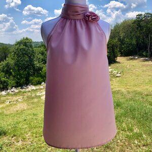 Blush Pink Sleeveless Top Ruffled High Neck Floral Elena Solano Size S Elegant